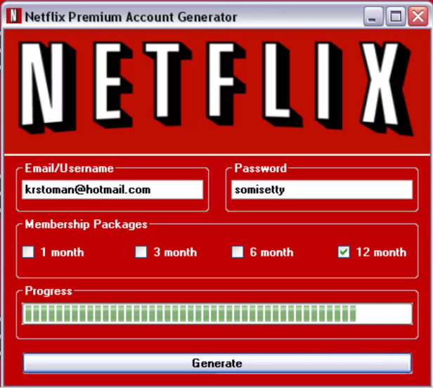 netflix account username and password